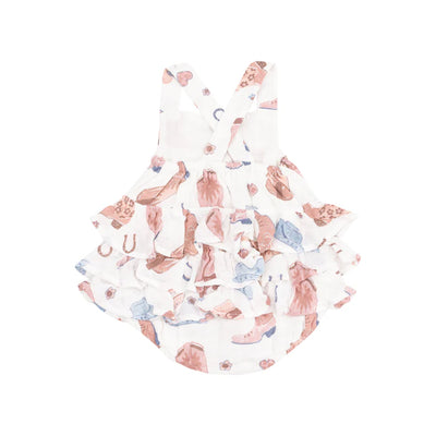Cowboy Boots Pink Ruffle Sunsuit