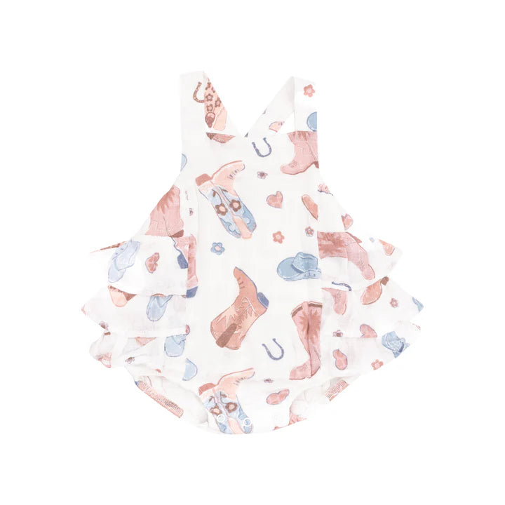 Cowboy Boots Pink Ruffle Sunsuit