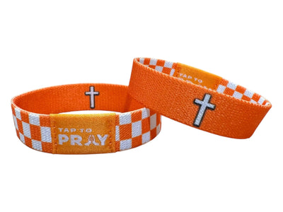 Tap To Pray™ Wristbands - Orange & White Checkers