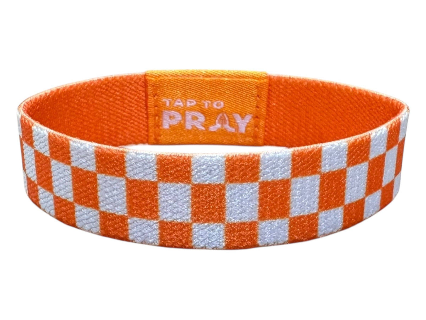 Tap To Pray™ Wristbands - Orange & White Checkers
