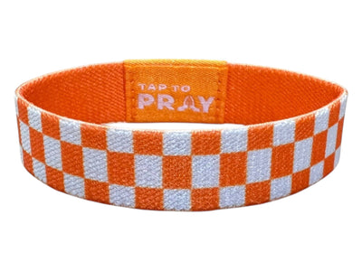 Tap To Pray™ Wristbands - Orange & White Checkers