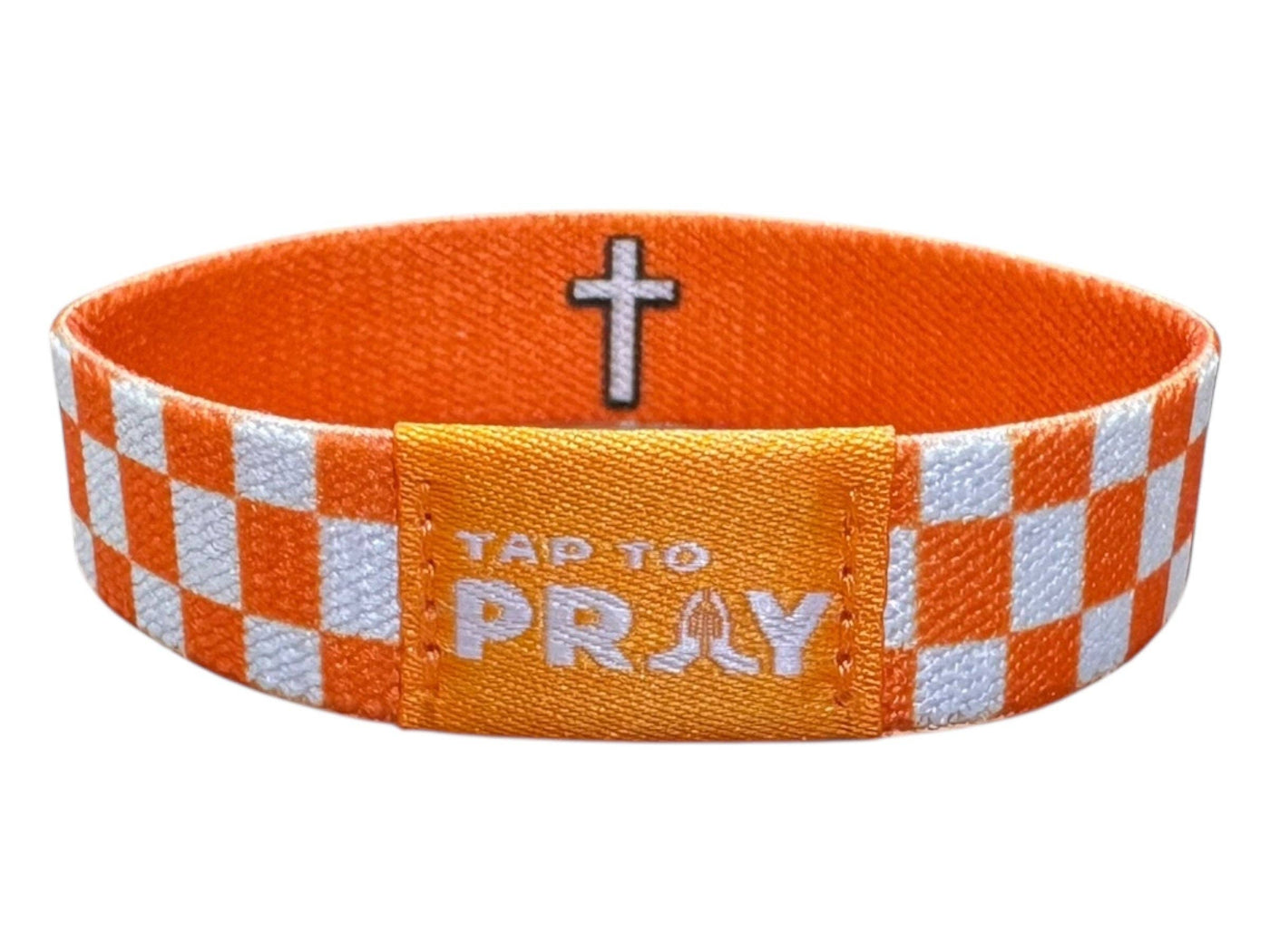 Tap To Pray™ Wristbands - Orange & White Checkers