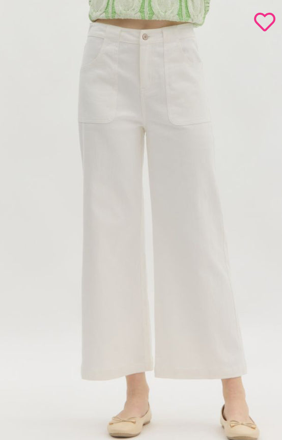 Wide Leg White Denim Pants