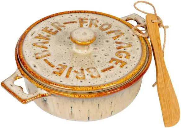 Stoneware Brie Baker w/bamboo spreader