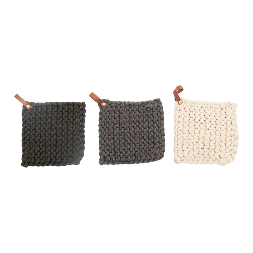 Crocheted Pot Holder w/leather loop