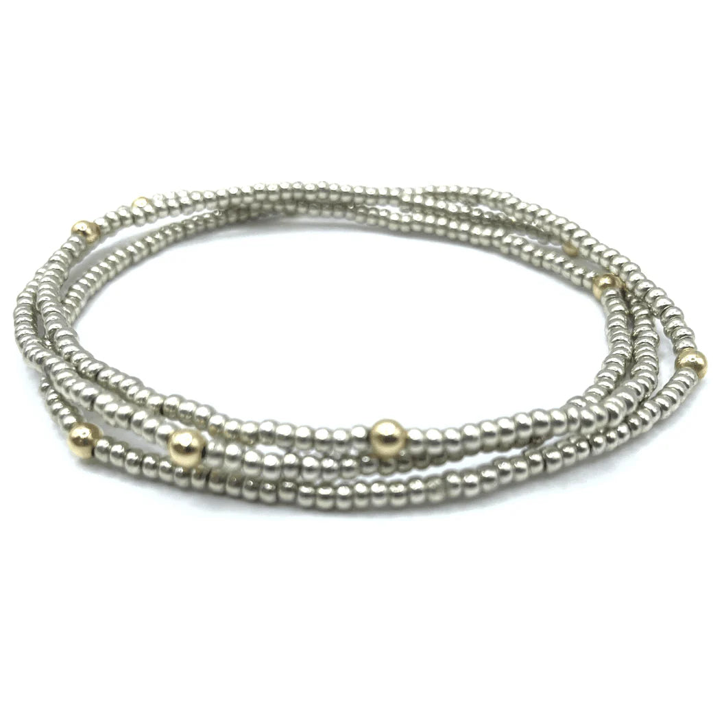 BOHO bracelet stack in platinum + gold filled