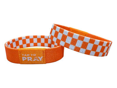 Tap To Pray™ Wristbands - Orange & White Checkers