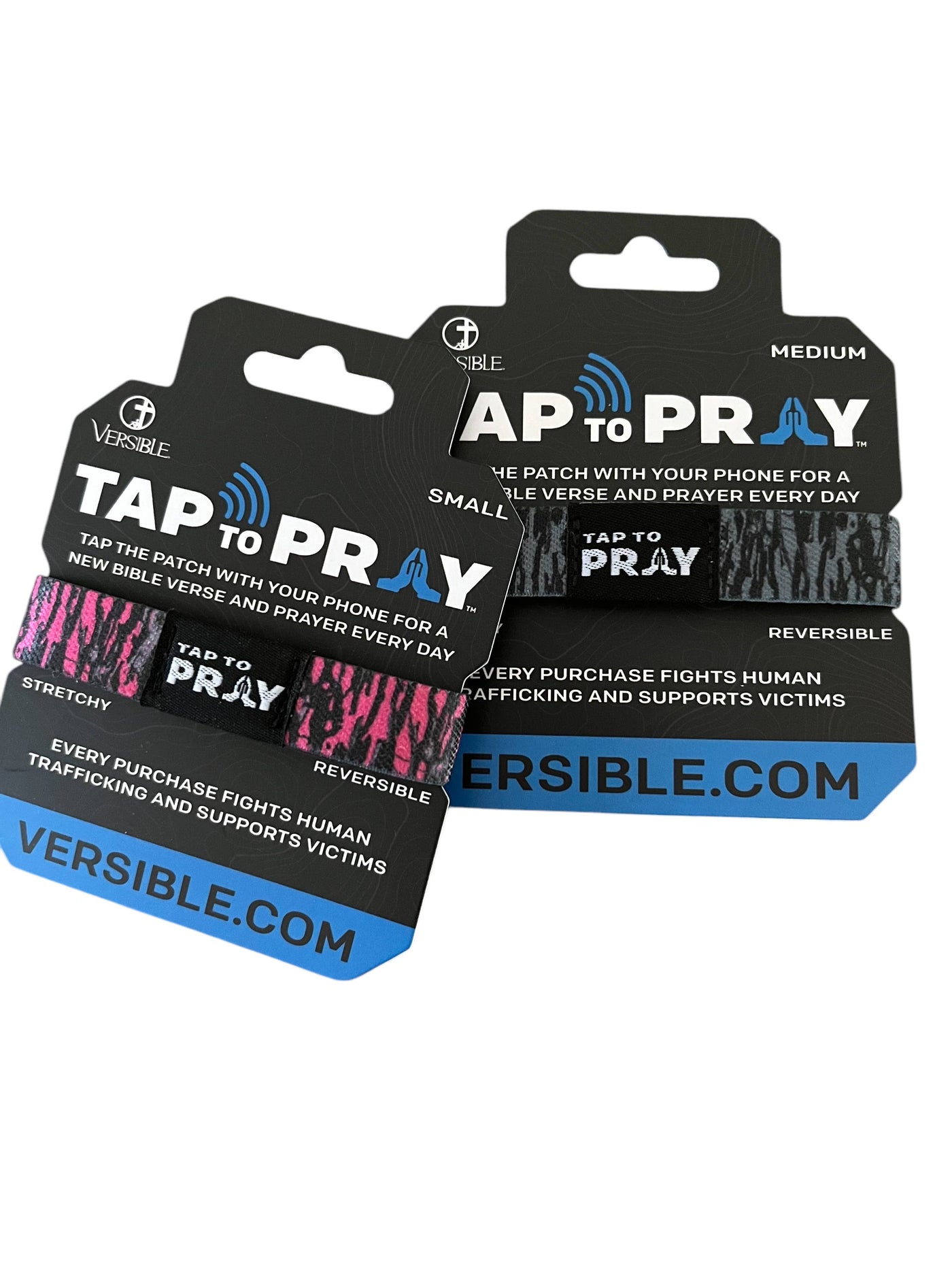 Tap To Pray™ Wristbands - Tree Bark Camo Pink & Grey