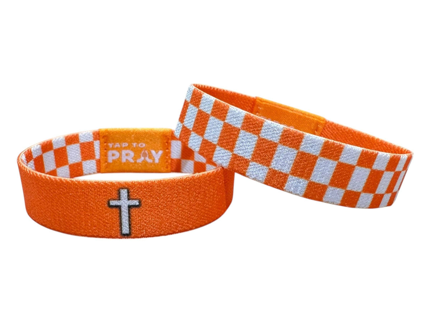 Tap To Pray™ Wristbands - Orange & White Checkers
