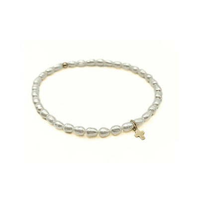 Rice Pearl Waterproof Bracelet with a Gold-Filled Luxe Cross