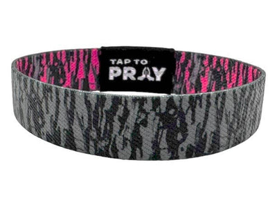 Tap To Pray™ Wristbands - Tree Bark Camo Pink & Grey