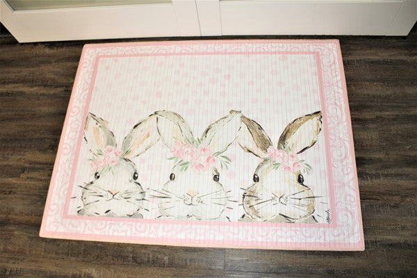 Bunny Trio with Flowers Bamboo Mat